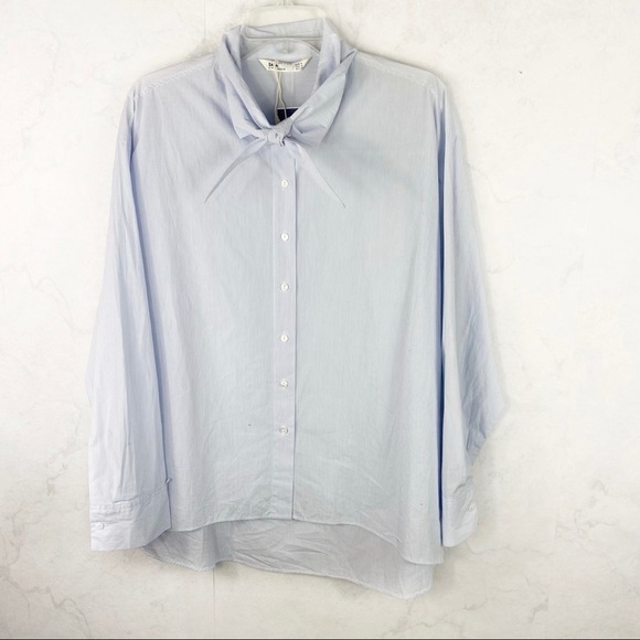 [Zara] Blue Oversized Striped poplin Button Down Shirt - Picture 3 of 5